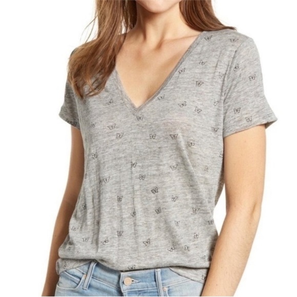 Rails Cara Tee Butterflies in Heather Grey size Large - Picture 1 of 6